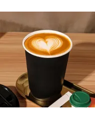 Pahare din carton cu perete dublu negre, 230 ml (8 oz), set 100 bucăți. Rezistente, elegante, ideale pentru cafea, ceai și băutu