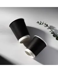 Pahare din carton cu perete dublu negre, 230 ml (8 oz), set 100 bucăți. Rezistente, elegante, ideale pentru cafea, ceai și băutu