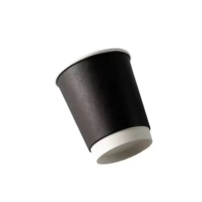 Pahare din carton cu perete dublu negre, 230 ml (8 oz), set 100 bucăți. Rezistente, elegante, ideale pentru cafea, ceai și băutu