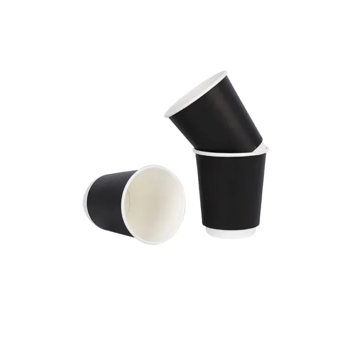 Pahare din carton cu perete dublu negre, 230 ml (8 oz), set 100 bucăți. Rezistente, elegante, ideale pentru cafea, ceai și băutu