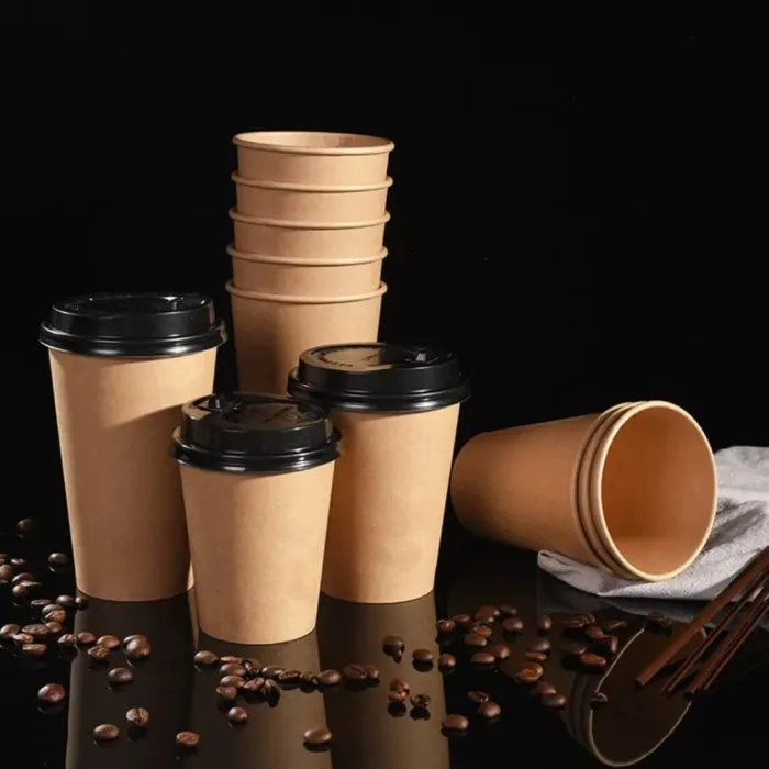Pahare din carton kraft natur 10 oz (295 ml), set 100 bucăți. Rezistente, eco-friendly, perfecte pentru cafea, ceai și băuturi t