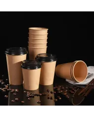 Pahare din carton kraft natur 10 oz (295 ml), set 100 bucăți. Rezistente, eco-friendly, perfecte pentru cafea, ceai și băuturi t