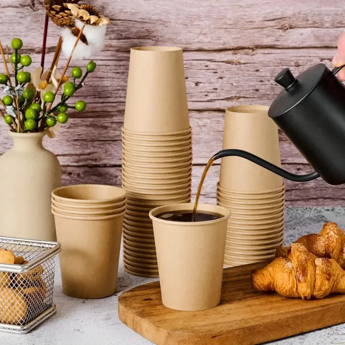 Pahare din carton kraft natur 10 oz (295 ml), set 100 bucăți. Rezistente, eco-friendly, perfecte pentru cafea, ceai și băuturi t