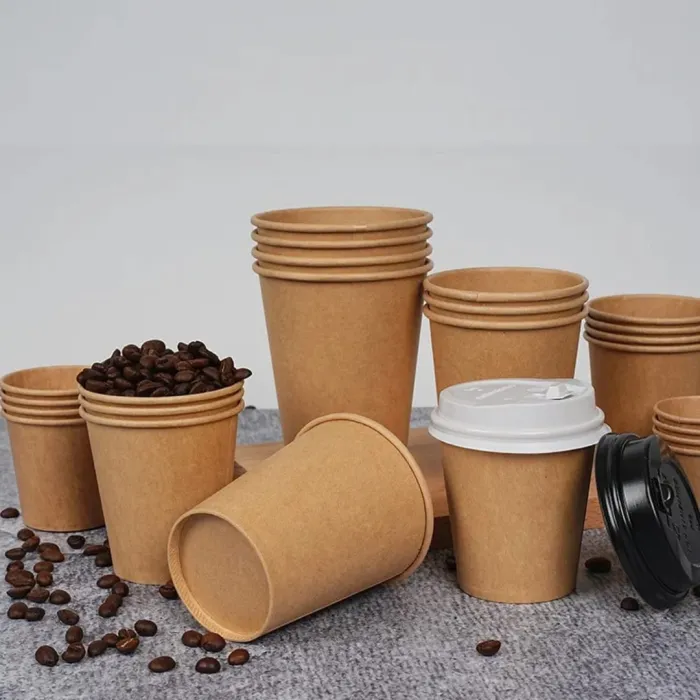Pahare din carton kraft natur 10 oz (295 ml), set 100 bucăți. Rezistente, eco-friendly, perfecte pentru cafea, ceai și băuturi t