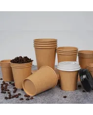 Pahare din carton kraft natur 10 oz (295 ml), set 100 bucăți. Rezistente, eco-friendly, perfecte pentru cafea, ceai și băuturi t