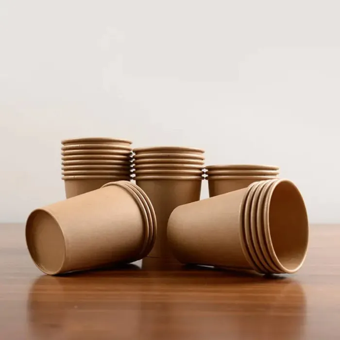 Pahare din carton kraft natur 10 oz (295 ml), set 100 bucăți. Rezistente, eco-friendly, perfecte pentru cafea, ceai și băuturi t