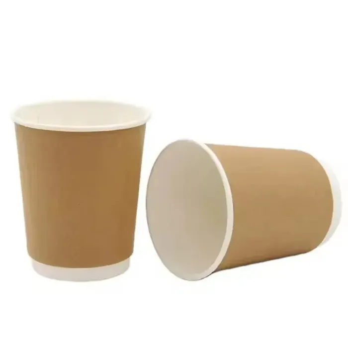 Pahare din carton cu perete dublu, natur, capacitate 8 oz. Perfecte pentru băuturi calde și reci, reciclabile și prietenoase cu