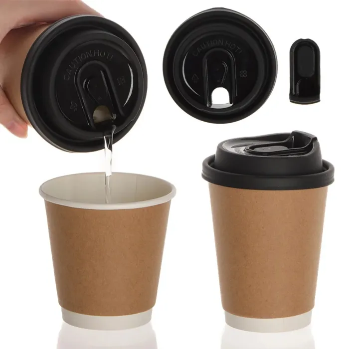 Pahare din carton cu perete dublu, natur, capacitate 8 oz. Perfecte pentru băuturi calde și reci, reciclabile și prietenoase cu