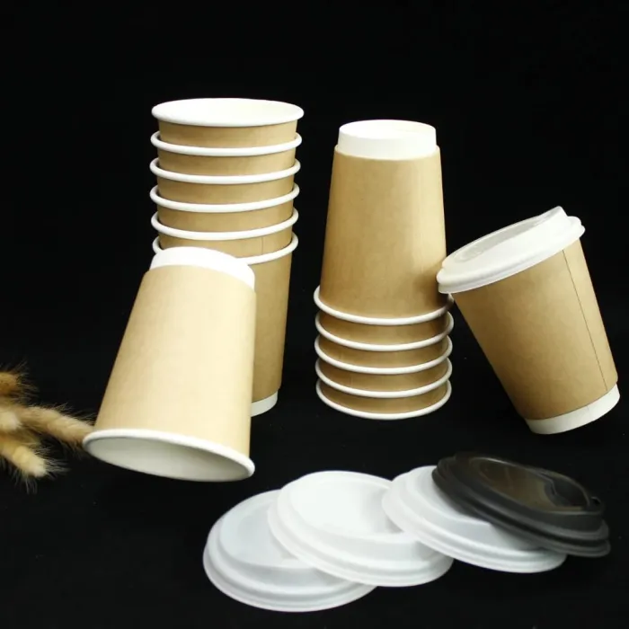 Pahare din carton cu perete dublu, natur, capacitate 8 oz. Perfecte pentru băuturi calde și reci, reciclabile și prietenoase cu