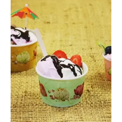 Cupe color din carton pentru înghețată, 8 oz, galben. Durabile, reciclabile și ideale pentru gelaterii, cafenele, petreceri și d