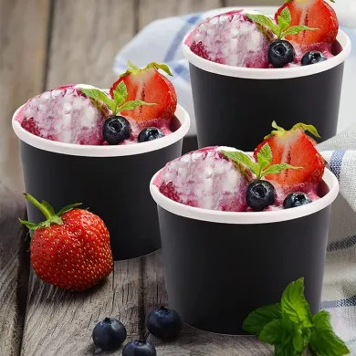 Cupe negre din carton pentru înghețată, 4 oz. Durabile, reciclabile și ideale pentru gelaterii, cafenele, petreceri și servire d