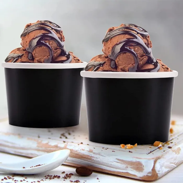 Cupe negre din carton pentru înghețată, 4 oz. Durabile, reciclabile și ideale pentru gelaterii, cafenele, petreceri și servire d